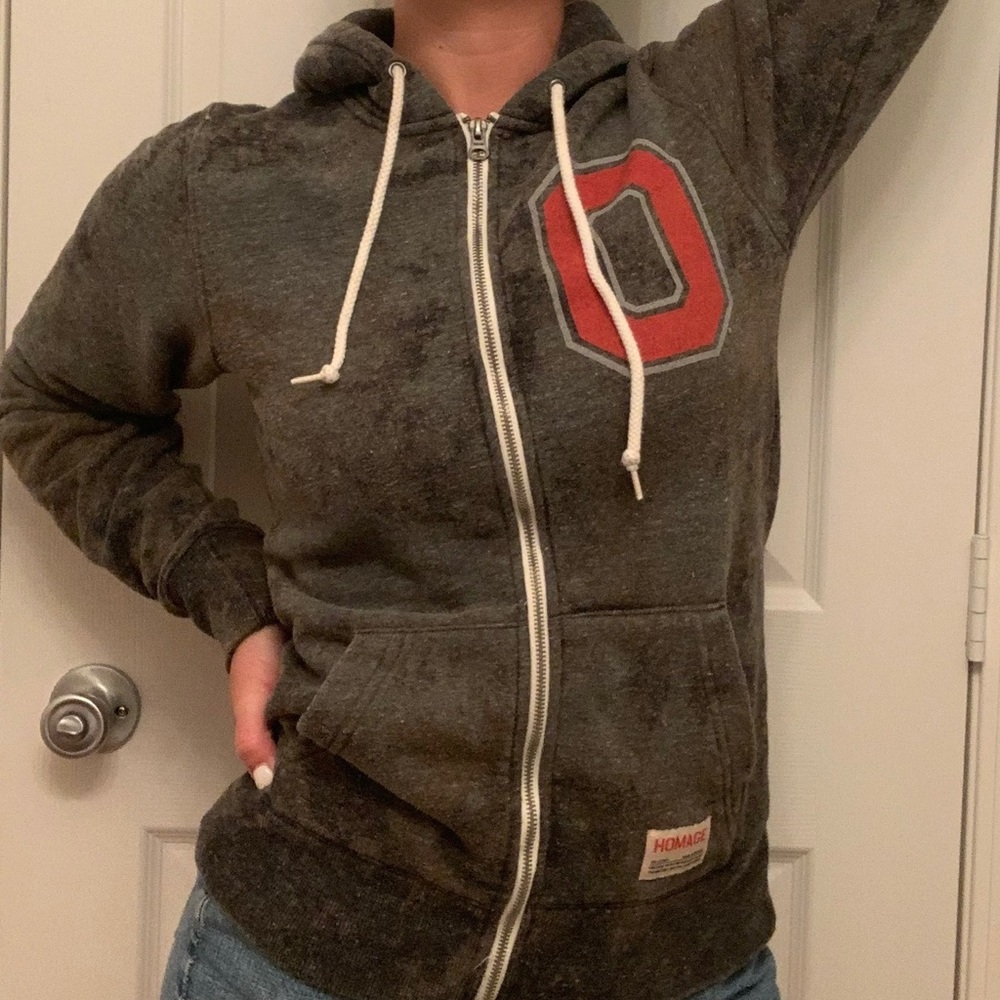 Custom-distressed Ohio State Buckeyes zip-up